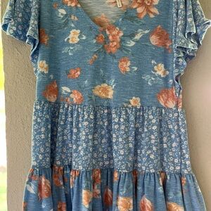 Floral Blue and Orange Dress